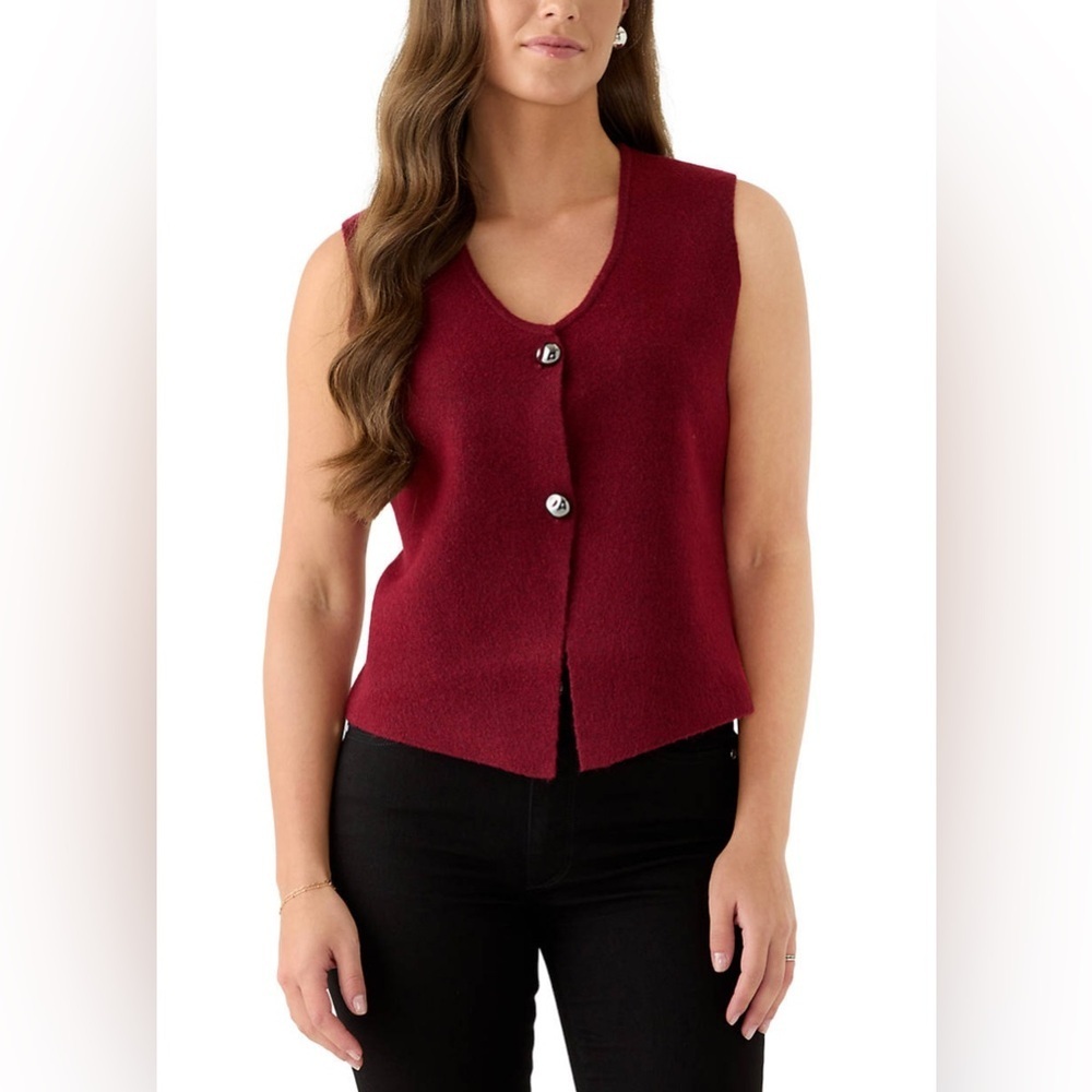 Jason Wu Burgundy Red Sleeveless Wool Blend Vest w Silver Novelty Buttons